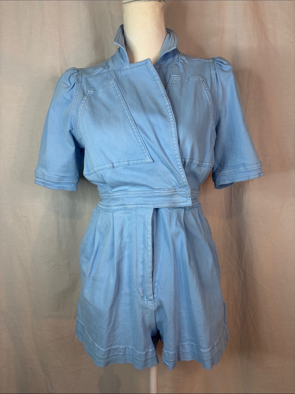 Day + Moon Unique Piece Light Blue Short Sleeve  Utility Romper